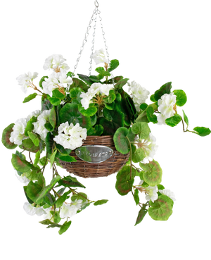 Kunst begonia Wit in Mand UV 70cm